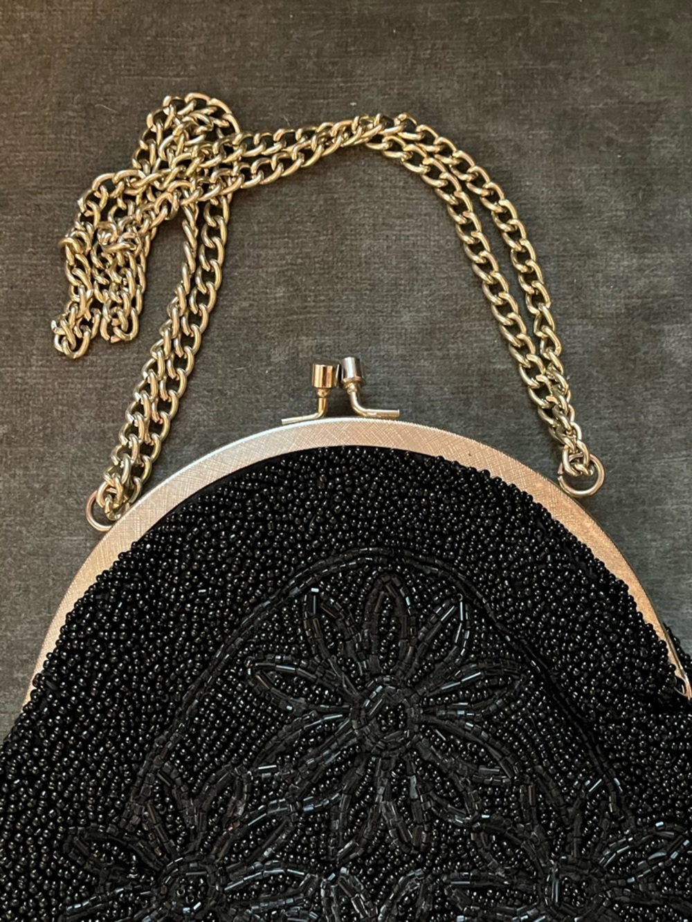 La Regale Vintage Beaded Black Evening Chain Bag Purse